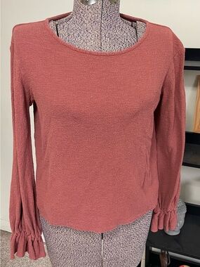 Madewell Rose-Coral Texture and Thread Long Sleeve Blouse